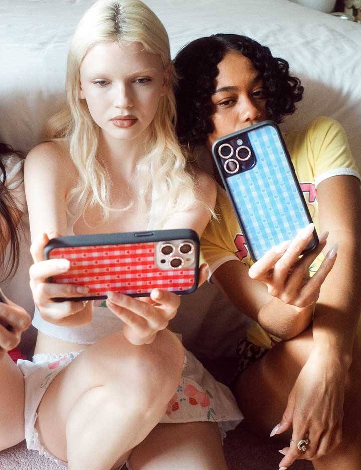 Blue Gingham Hearts iPhone Case