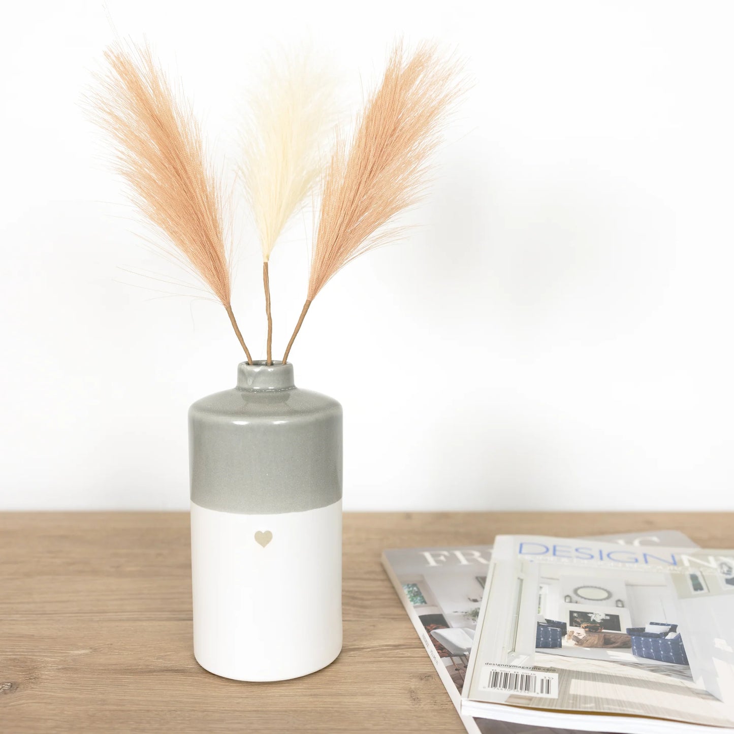 7" Heart Vase with Pampas Grass