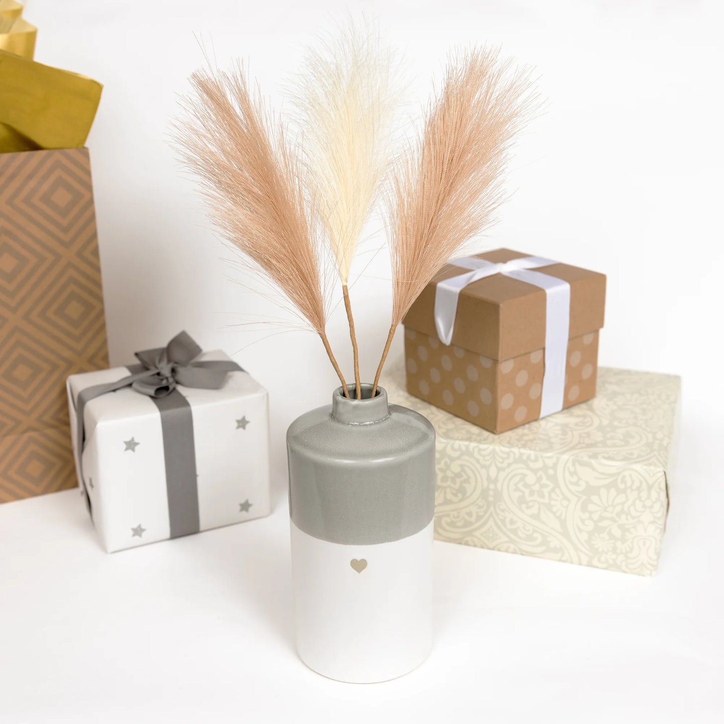 7" Heart Vase with Pampas Grass