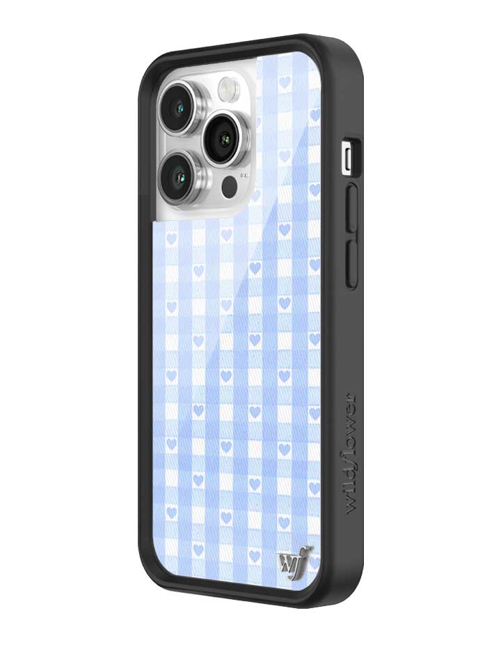 Blue Gingham Hearts iPhone Case