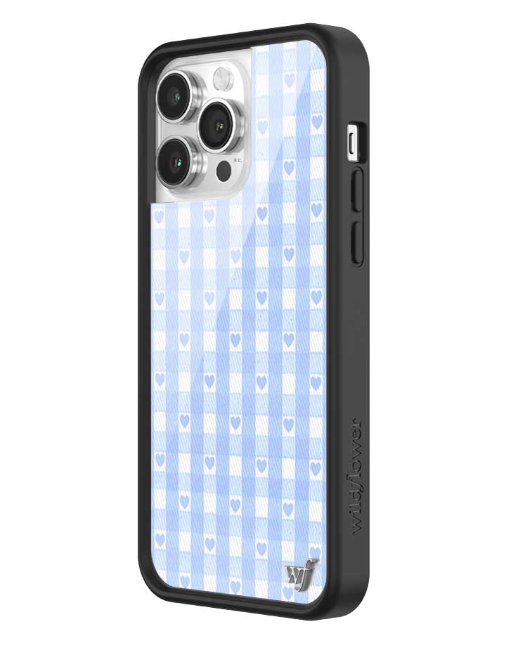 Blue Gingham Hearts iPhone Case