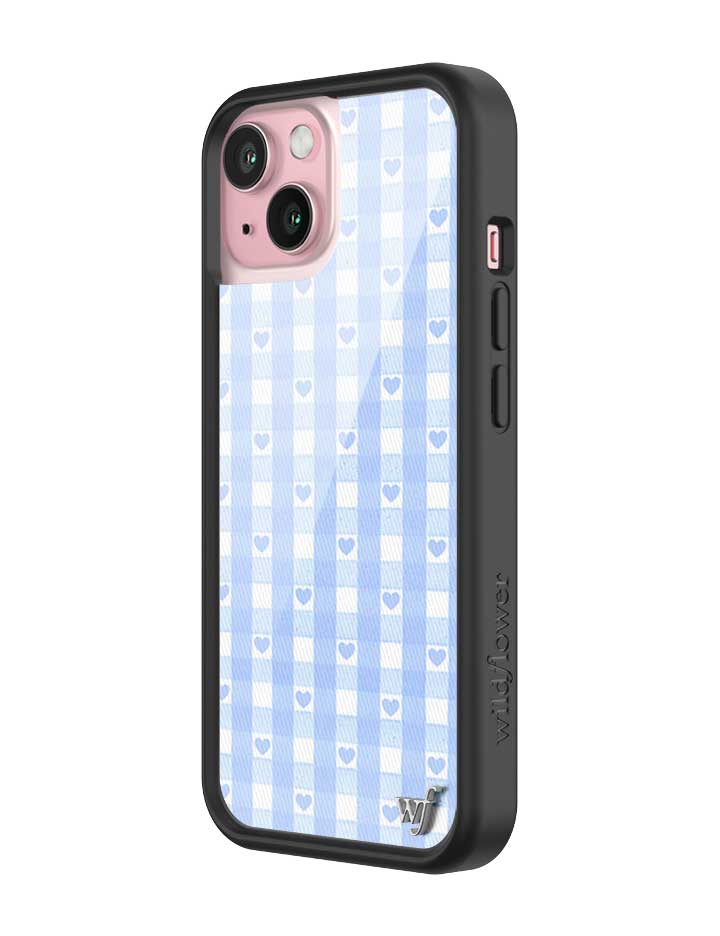 Blue Gingham Hearts iPhone Case