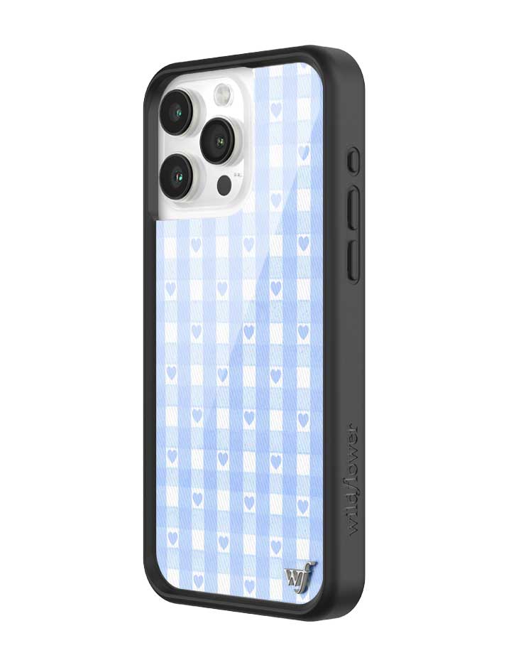 Blue Gingham Hearts iPhone Case