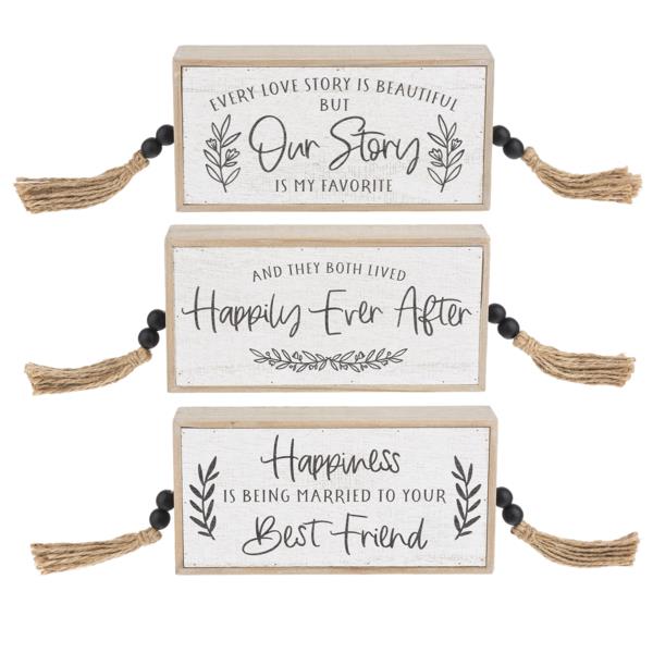 Wedding Message Block Sign w/Beaded Tassels
