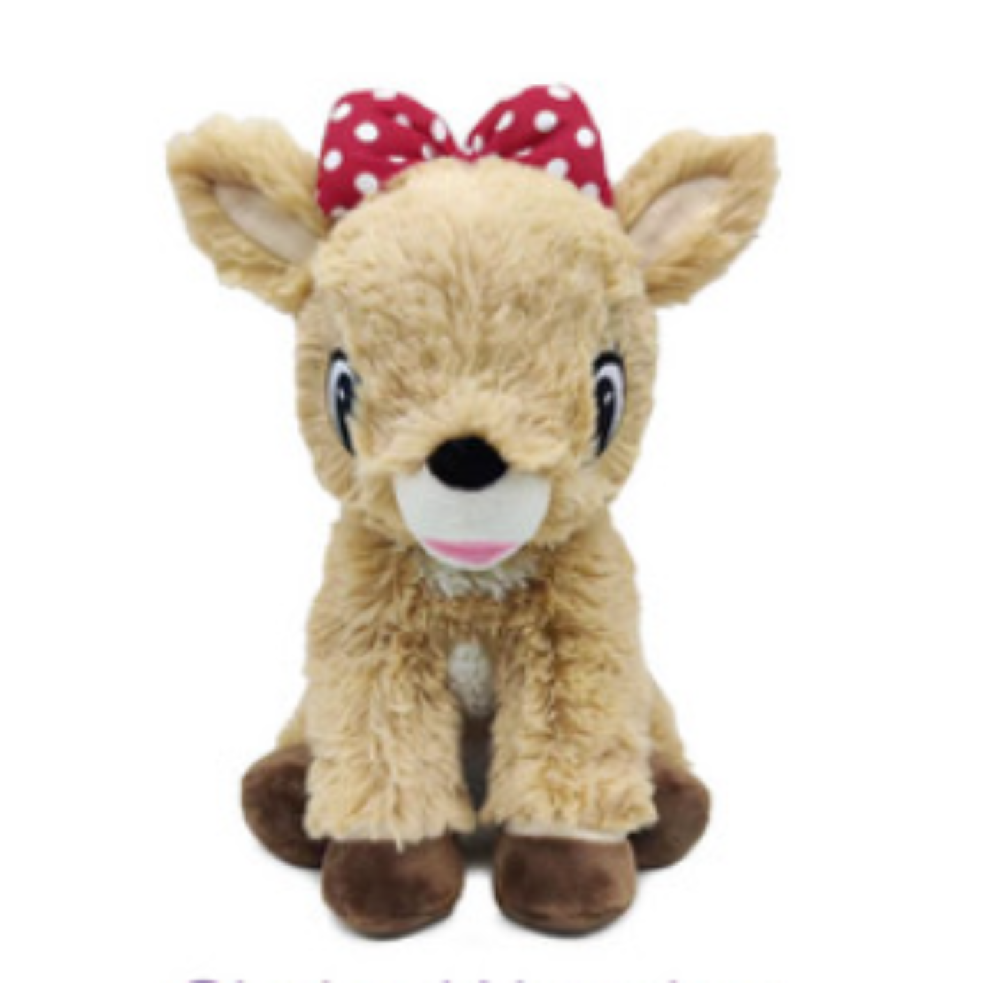 Warmies Clarice plush toy with soft tan fur, brown hooves, and red bow.