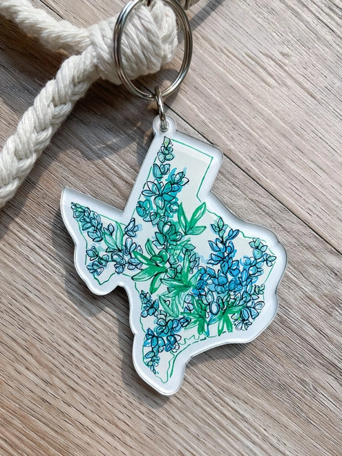 Texas Bluebonnet Keychain w/Macramé Loop