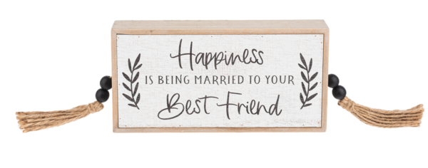Wedding Message Block Sign w/Beaded Tassels