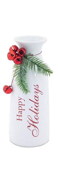 White Milk Bottle w/bell - HAPPY HOLIDAYS (CLEARANCE)