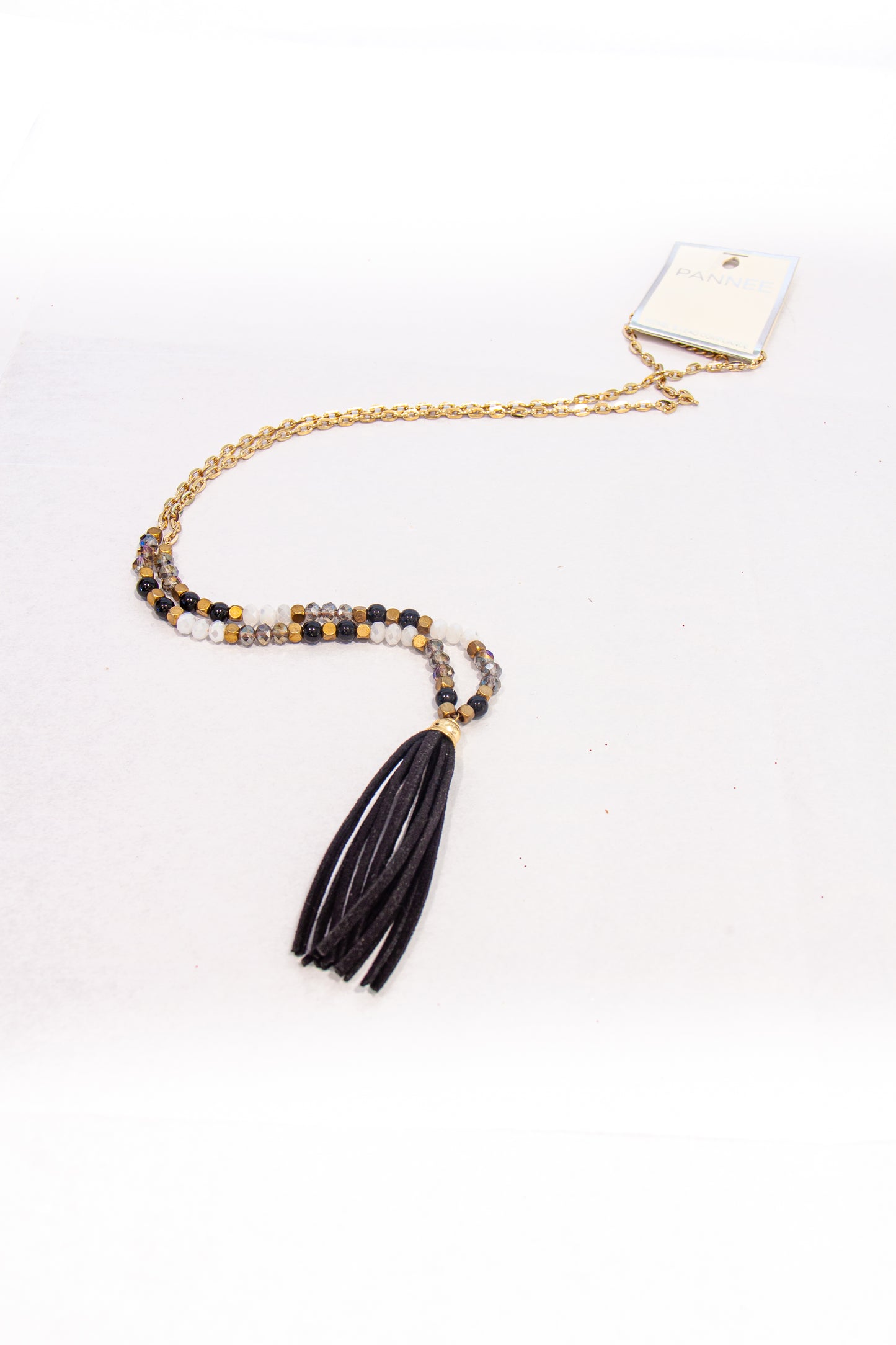 Gold/Beaded Necklace w/Tassel (CLEARANCE)