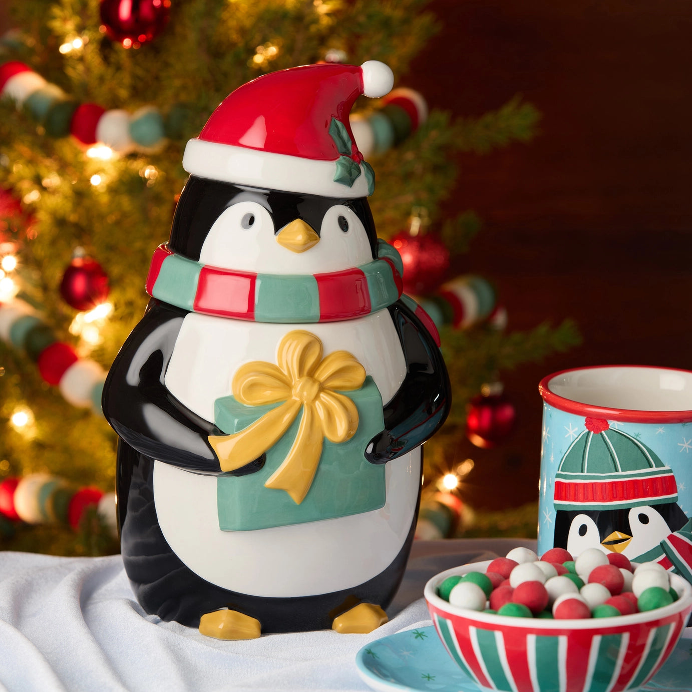 Christmas Whimsy Penguin 3D Cookie Jar