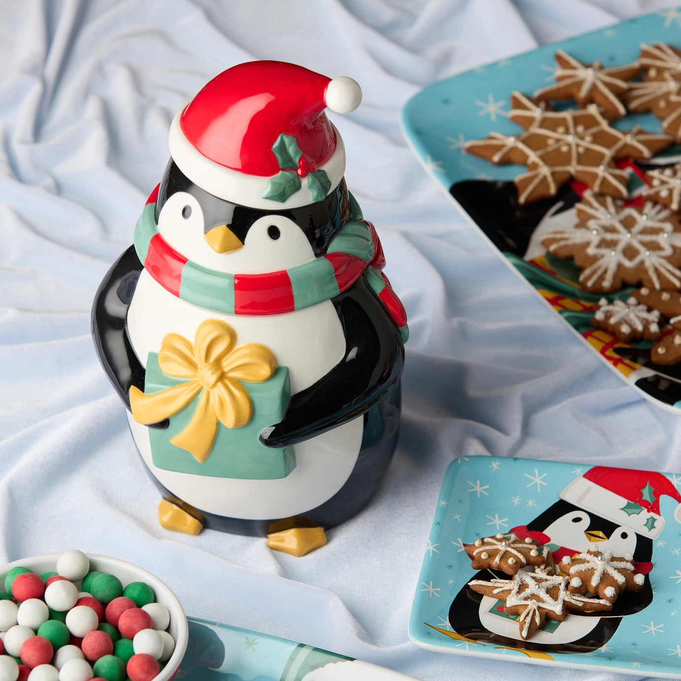 Christmas Whimsy Penguin 3D Cookie Jar