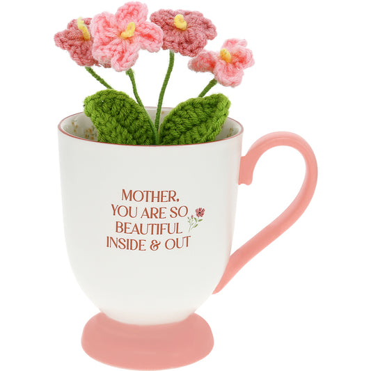 Stoneware Mug and Crocheted Flowers Gift Set