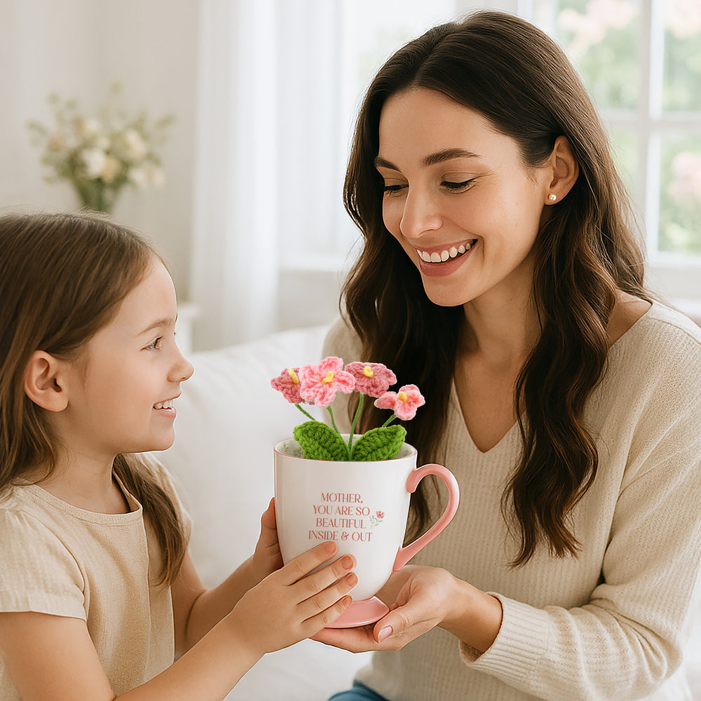Stoneware Mug and Crocheted Flowers Gift Set