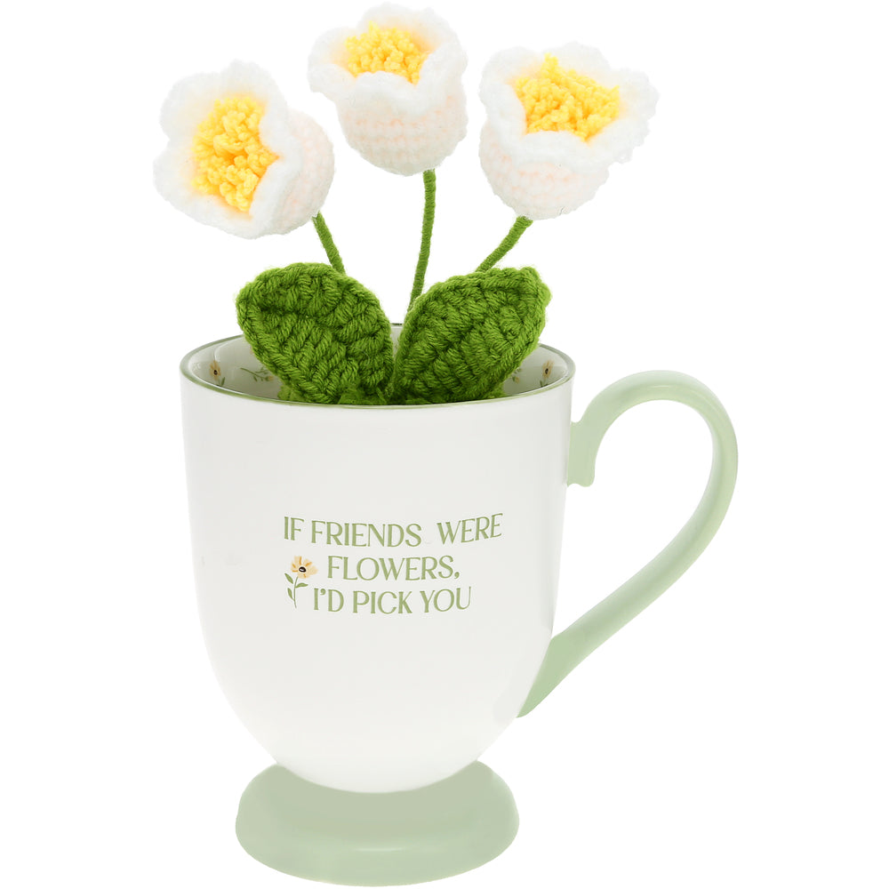 Stoneware Mug and Crocheted Flowers Gift Set
