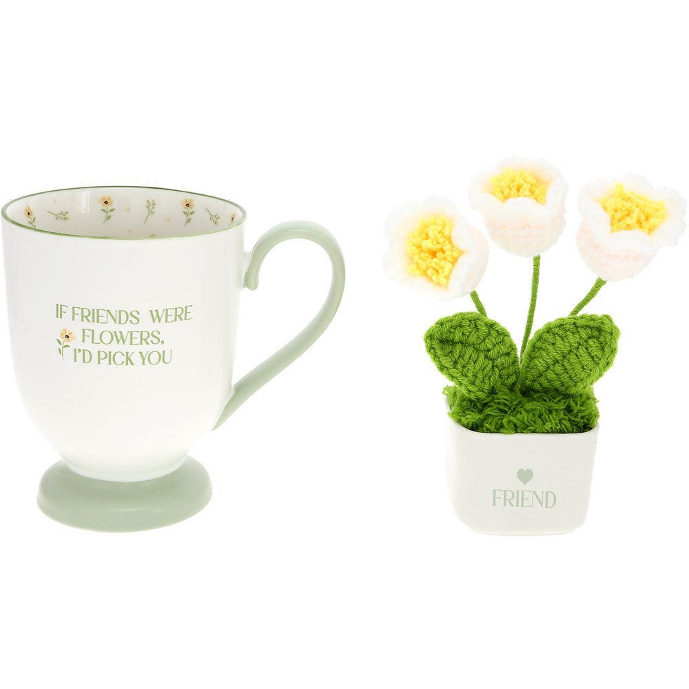 Stoneware Mug and Crocheted Flowers Gift Set