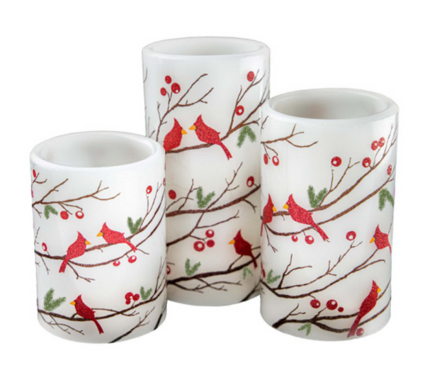 Cardinals & Greenery LED Pillars