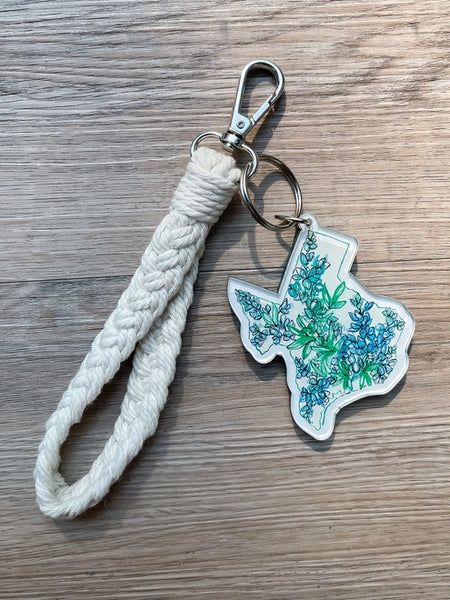 Texas Bluebonnet Keychain w/Macramé Loop