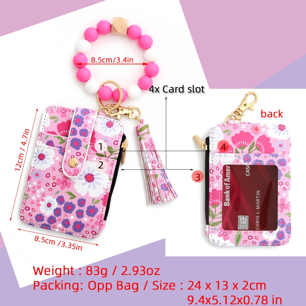 Floral Print Key Ring Bangle Wallet