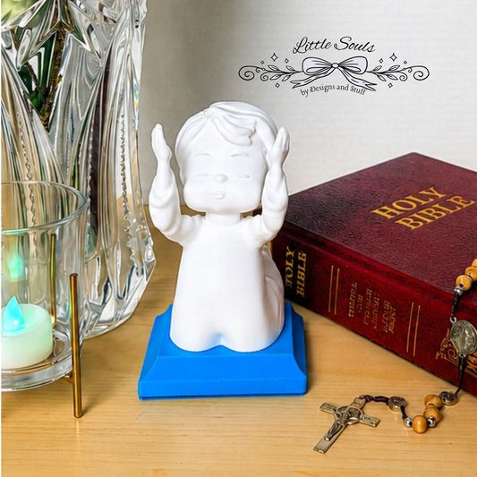 Little Soul at Praise - Boy | Handcrafted Christian Child Figurine with LED Light