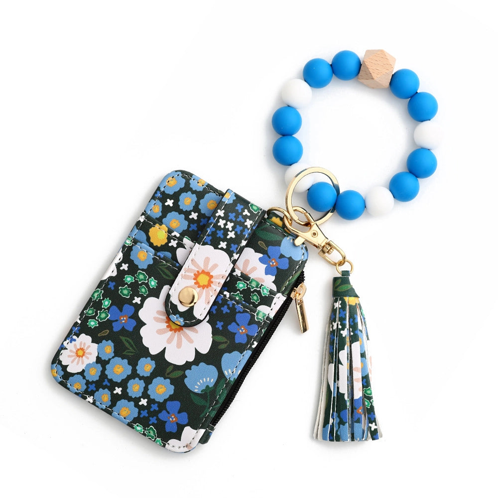 Floral Print Key Ring Bangle Wallet