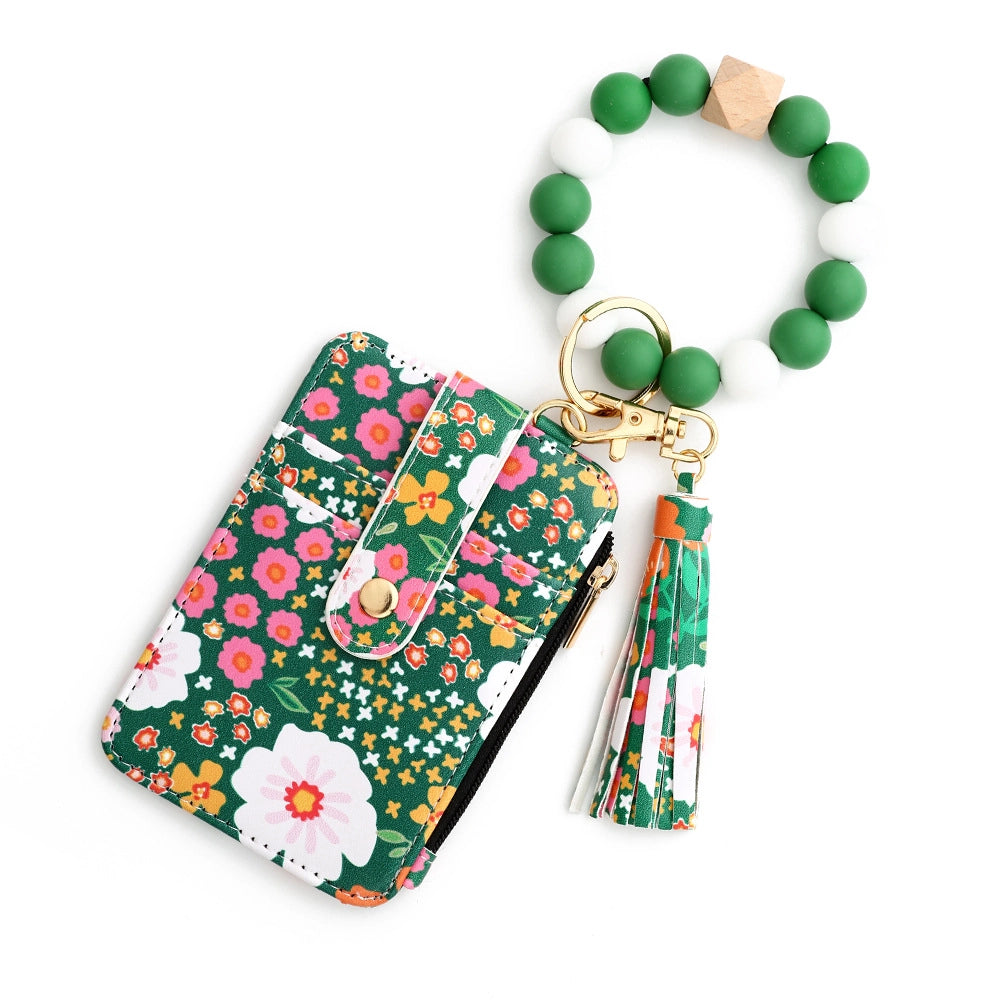 Floral Print Key Ring Bangle Wallet