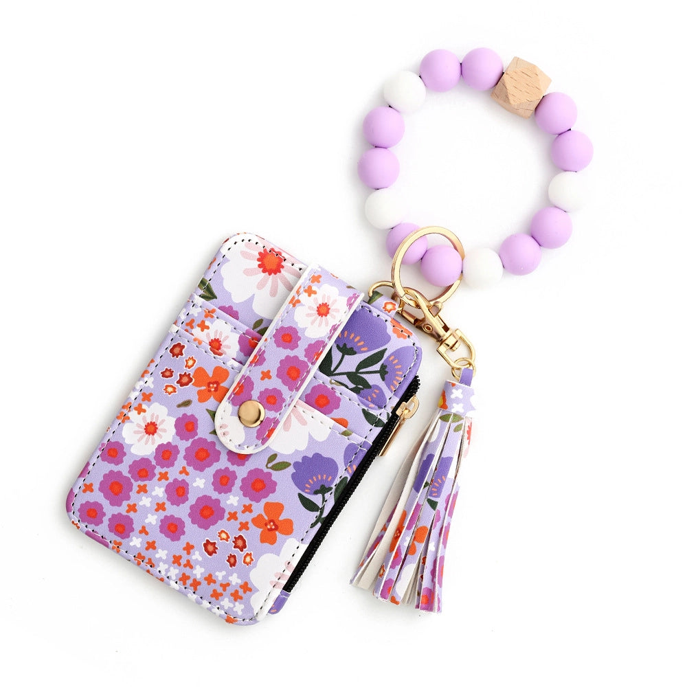 Floral Print Key Ring Bangle Wallet