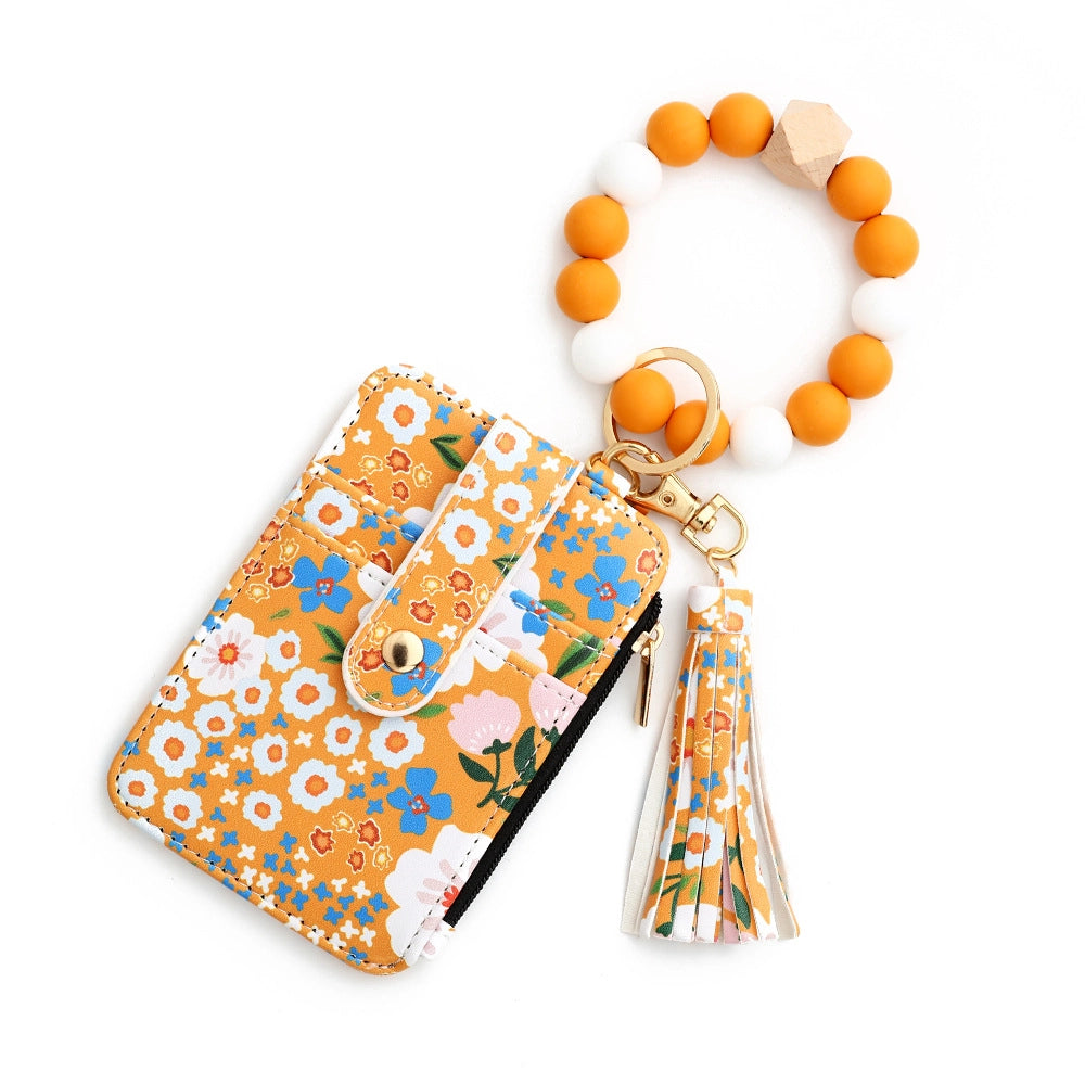 Floral Print Key Ring Bangle Wallet