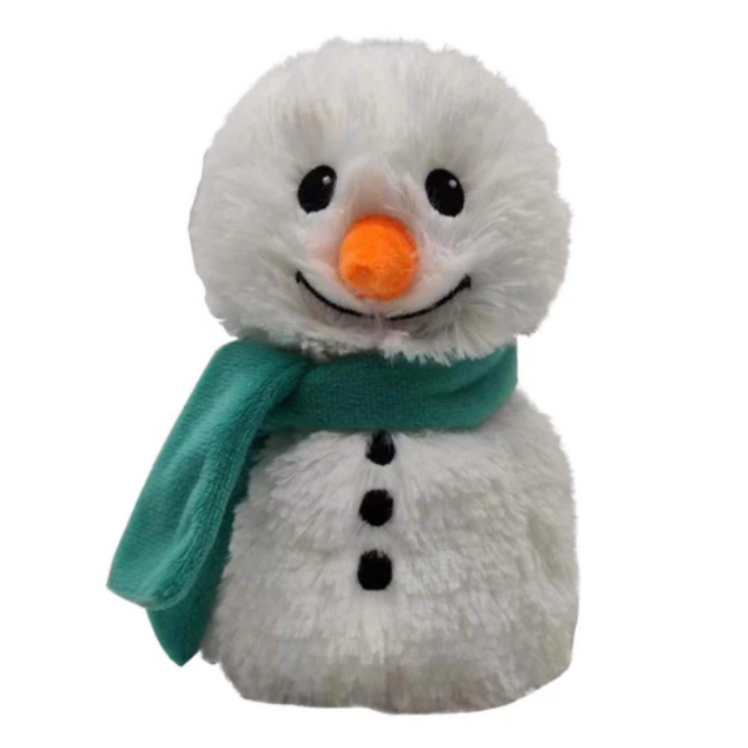Warmies teal scarf snowman with soft fabric and teal -colored scarf.