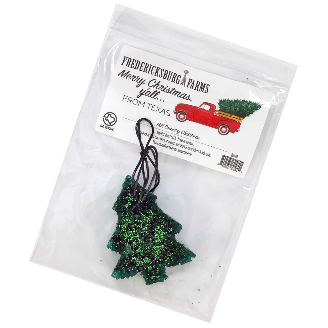Fredericksburg Farms Freshies air freshener in country christmas scent with christmas tree design