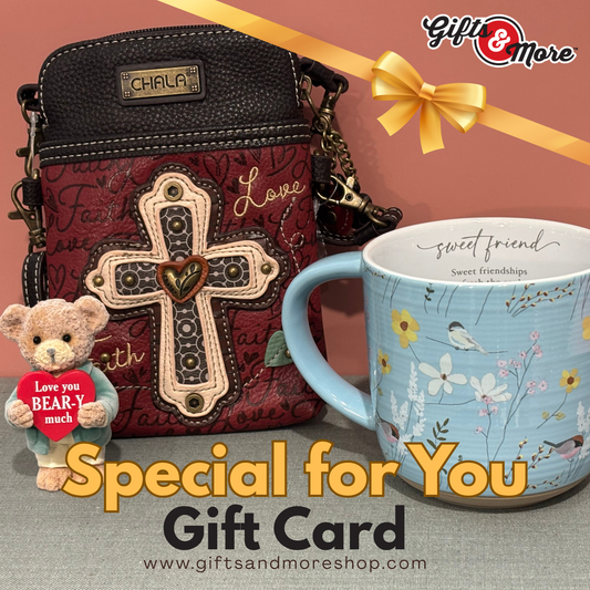 Gifts & More gift card with Chala crossbody bag and floral coffee mug