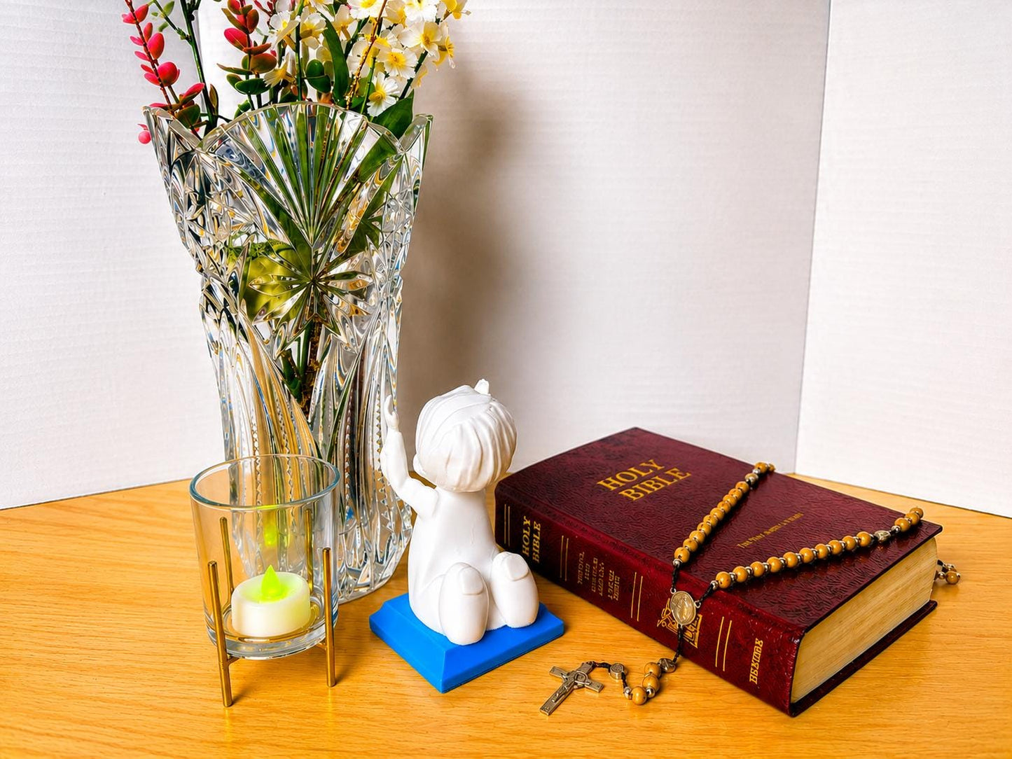 Little Soul at Praise - Boy | Handcrafted Christian Child Figurine with LED Light
