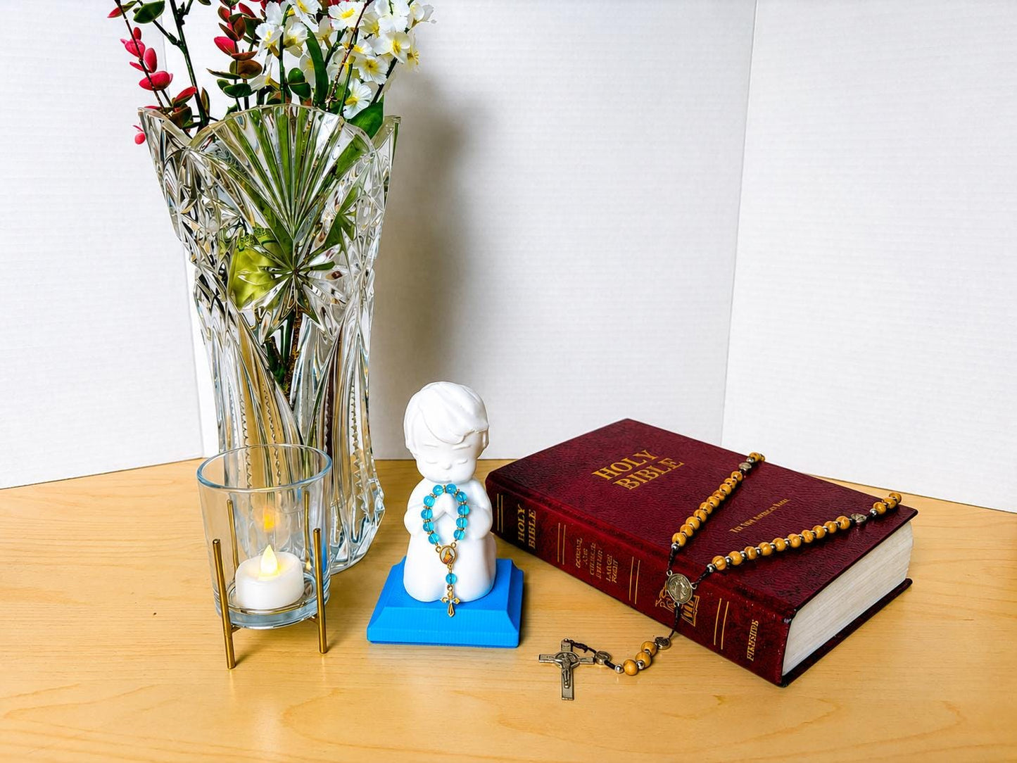 Little Soul at Prayer - Boy | Handcrafted Christian Child Figurine with LED Light