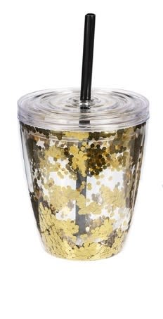 Double Walled Sequins Stemless Wine Glasses Gold (CLEARANCE)