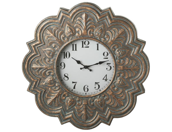 Patina Stamped Clock (iron & glass)