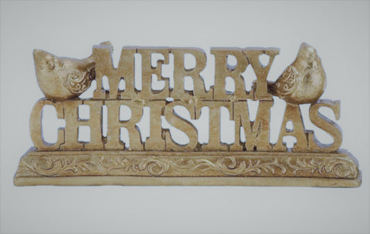 Polystyrene MERRY CHRISTMAS Sign - gold tone (CLEARANCE)