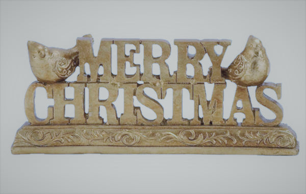 Polystyrene MERRY CHRISTMAS Sign - gold tone (CLEARANCE)