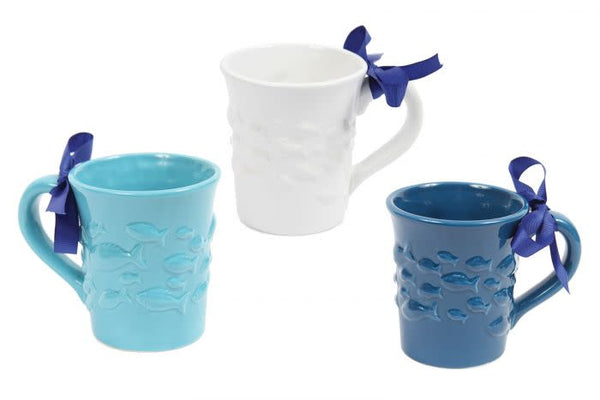 Ceramic Embossed Fish Mug, white
