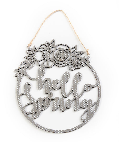 Laser-cut HELLO SPRING Sign