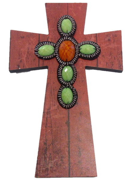 Layered Wall Cross - Rust Wood w/Beads (CLEARANCE)