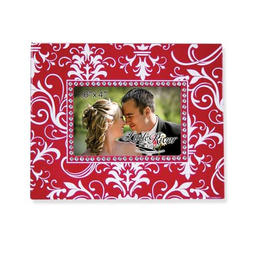 Red/White Damask Frame w/Rhinestones (CLEARANCE)