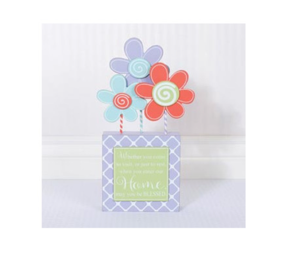 WHETHER Wood Block w/Flowers