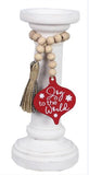 Wooden Candlestick with Beaded Ornament