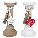 Wooden Candlestick with Beaded Ornament