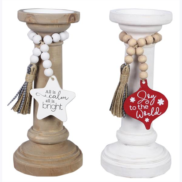 Wooden Candlestick with Beaded Ornament