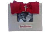 Red MERRY CHRISTMAS Silver Cross Burlap Photo Frame (CLEARANCE)