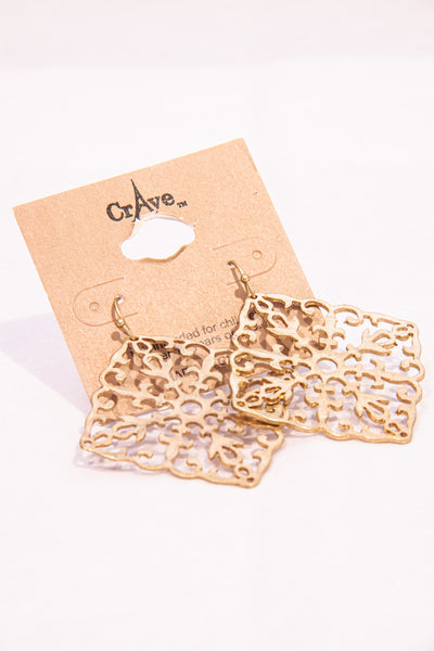Square Filigree Earrings - Gold (CLEARANCE)
