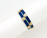 Blue Leather Wrap w/Gold Coins