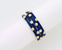 4-strand Blue Leather/Gold CZ (CLEARANCE)