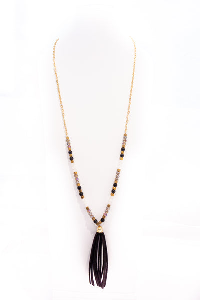 Gold/Beaded Necklace w/Tassel (CLEARANCE)