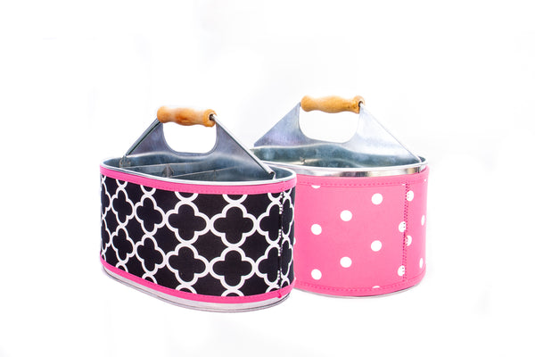 Utensil Caddy - Pink Quatrefoil / Dots (CLEARANCE)